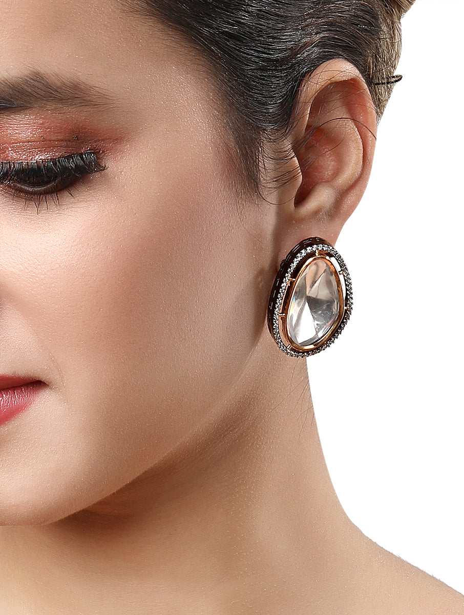 Designer Earring with  gold polished brass & Mosanite Polki