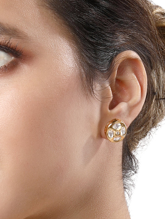 Designer Earring with gold polished brass & Kundan Polki
