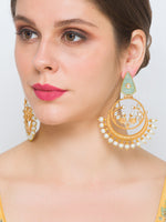 Gold Polish Earring, with Kundan Polki, Onyx tumbles & White Shell Pearls