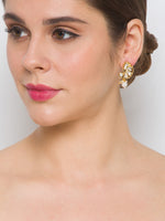Golden Polish Brass Earring with Pearly white colored Kundan Polki, Shell Pearls