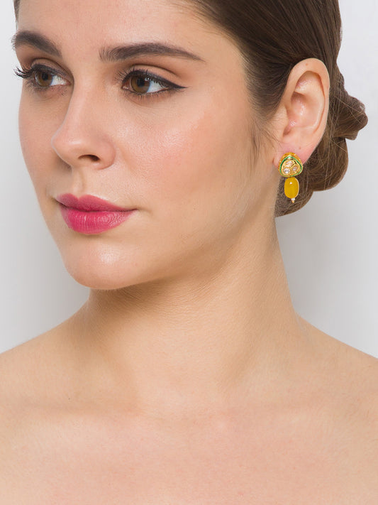 Gold Polished Earring with Yellow colored Onyx Tumbles
