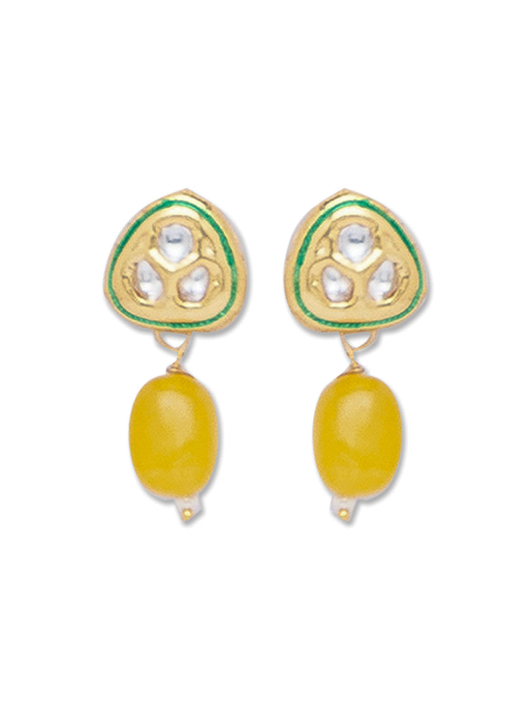 Gold Polished Earring with Yellow colored Onyx Tumbles