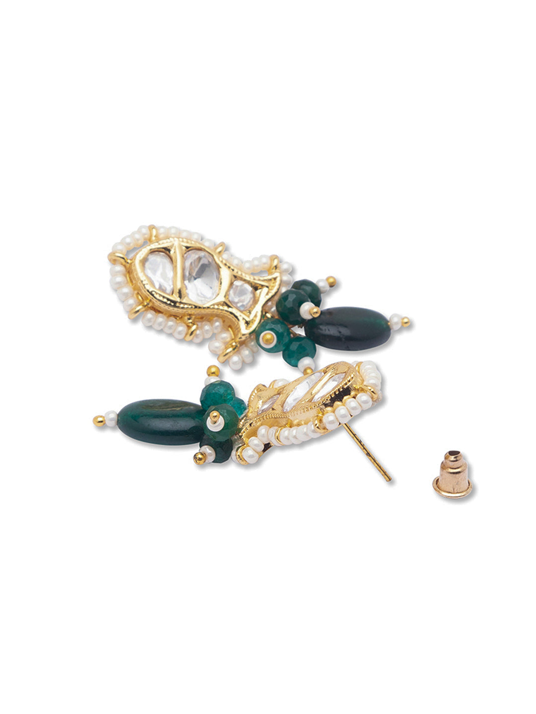 Golden Polish Brass Earring with Golden color Kundan Polki & Green Agates