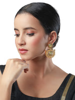 Earring with polished brass in Golden, Kundan Polki, Pearls, Golden Coloured Polki Stones