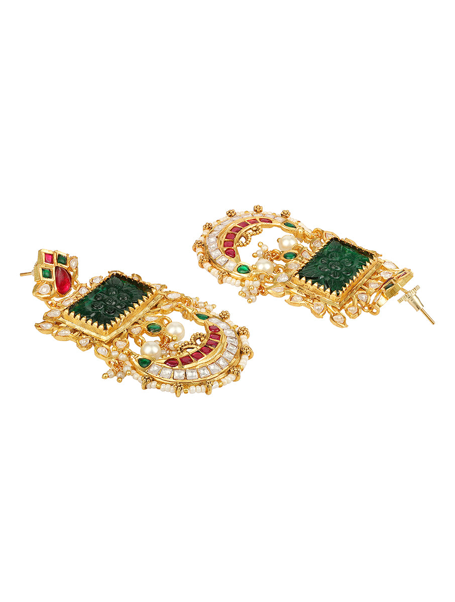 Earring with  gold polished Brass, Pearls, & Coloured Polki Stones