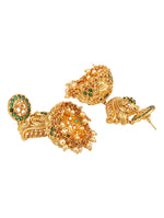 Golden polished brass Earring with  ,Green Coloured Polki Stones.