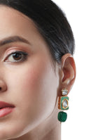 Golden polished brass  Earring with Kundan Polki, Pearls & Onyx tumble