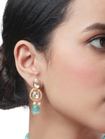 Golden polished brass  Earring with, , Kundan Polki, Pearls & Cream Onyx tumble