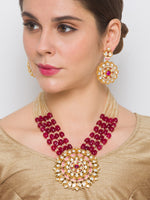 Gold Polish Brass Necklace with Maroon Onyx Tumbles & Agates