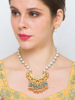 Golden Polish Necklace with White Baroque Pearls & Onyx Melon Shaped Tumbles