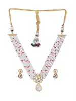 Pearly white Necklace with Kundan Polki Agates, Mother Of Pearl & Shell Pearls