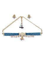 Golden Polish Necklace with Kundan polki, Agates & Onyx Watermelon Shaped Tumbles