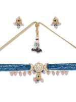 Golden Polish Necklace with Kundan polki, Agates & Onyx Watermelon Shaped Tumbles