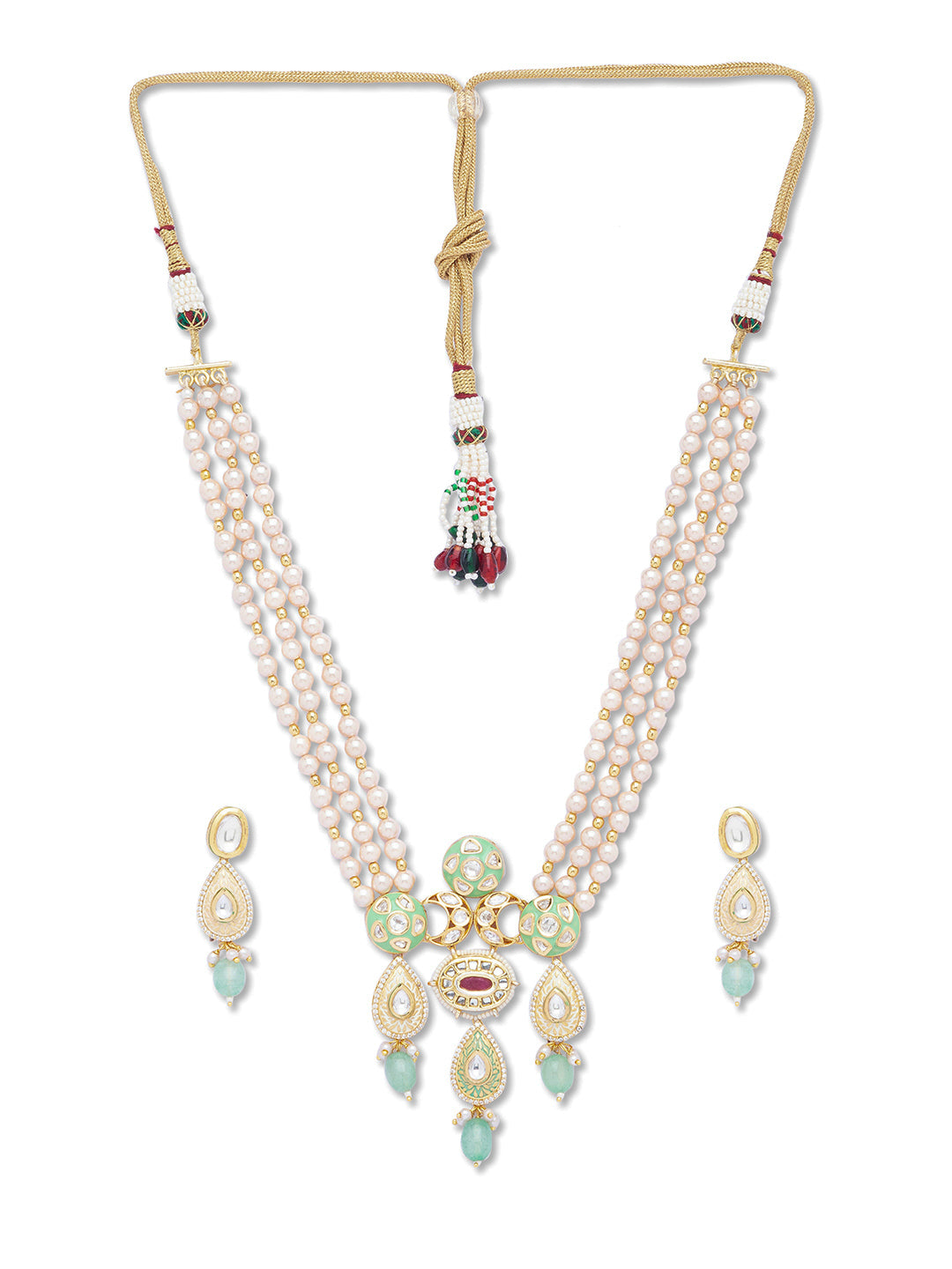 Gold Polish Brass Necklace with Kundan Polki & Meenakari