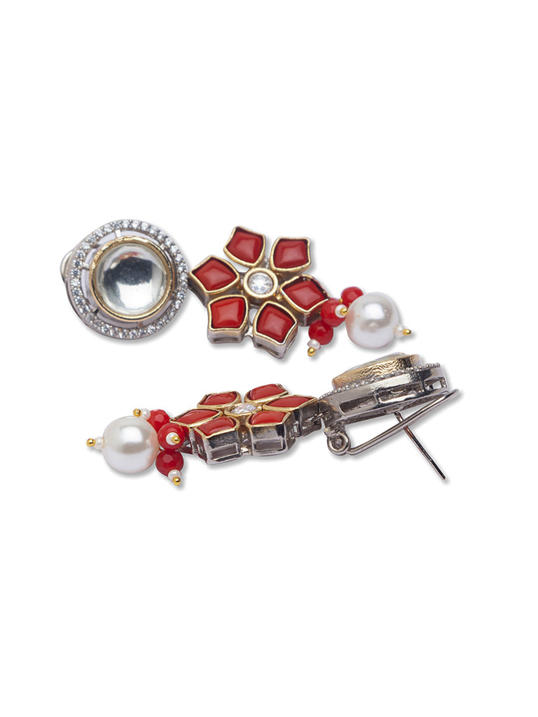 Gold Polish Brass Necklace with Kundan Polki, &  Shell Pearls,