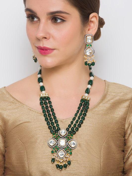 Necklace with Gold Polish Brass, Kundan Polki, Onyx tumbles & Shell Pearls