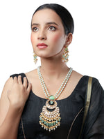 Golden polished brass Necklace with Onyx tumbles, Agates, Shell Pearls, Hand-Paint Meena