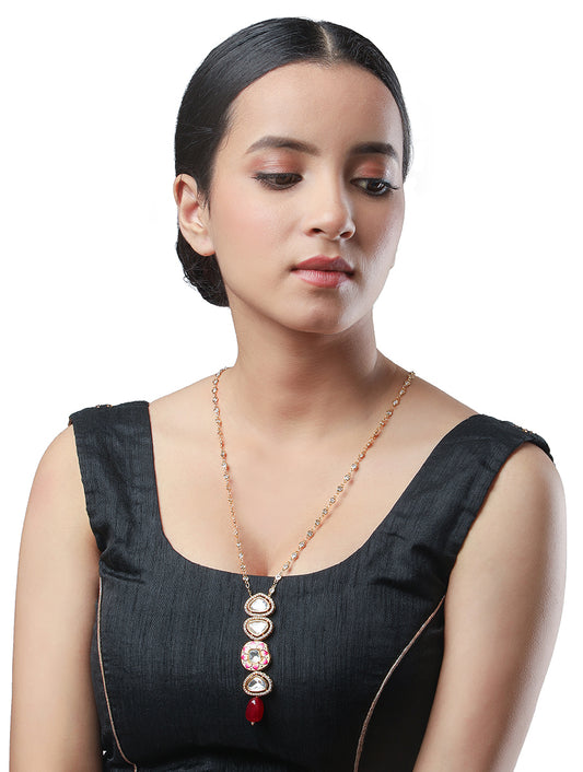 Gold polished diamante chain, with Kundan Polki, Onyx tumble & Hand-Paint Meena