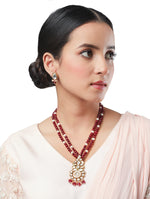 Necklace with Golden polished brass, Kundan Polki, Agate, Shell Pearls. Hand-Paint meena