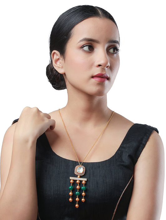 Golden polished Necklace with Onyx, watermelon tumbles, Kundan Polki, CZ diamond