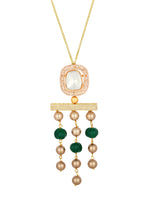 Golden polished Necklace with Onyx, watermelon tumbles, Kundan Polki, CZ diamond