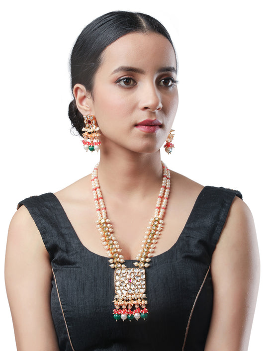 Golden polished Necklace, Kundan Polki, Shell Pearls, Onyx watermelon tumbles & Agate tumbles