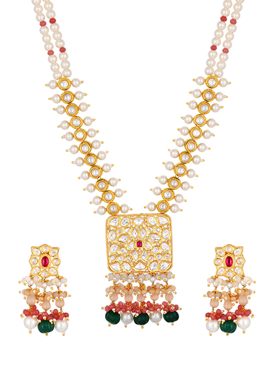 Golden polished Necklace, Kundan Polki, Shell Pearls, Onyx watermelon tumbles & Agate tumbles