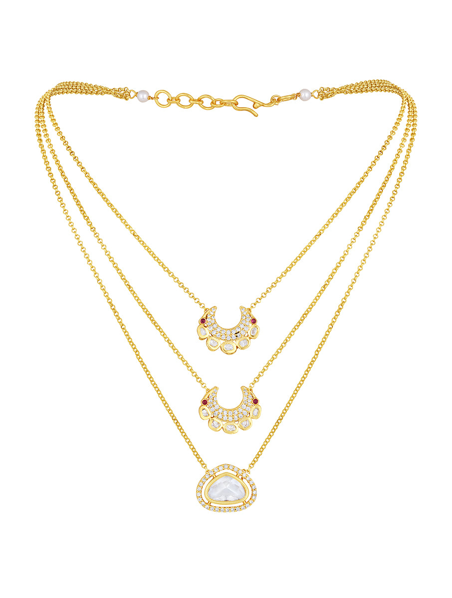 Golden polished Necklace with CZ diamond & Kundan Polki