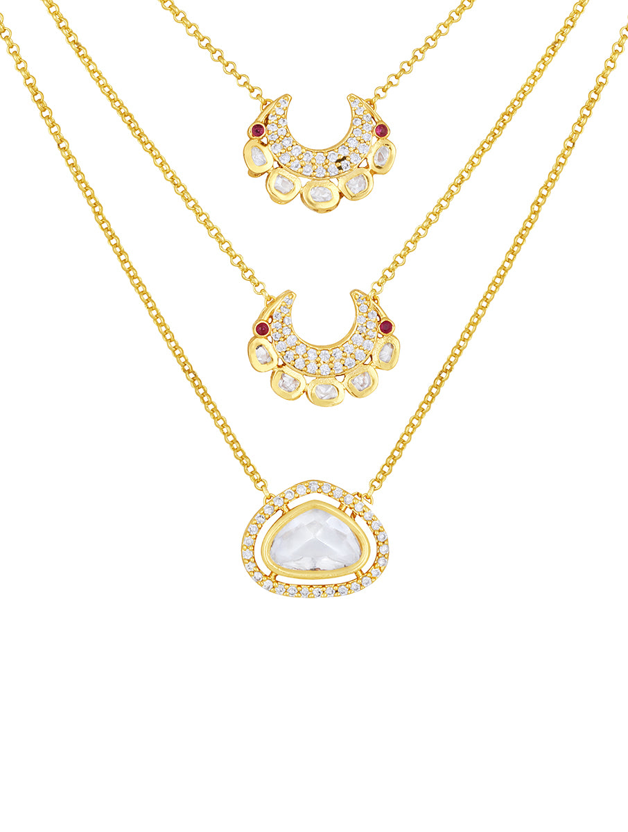 Golden polished Necklace with CZ diamond & Kundan Polki