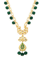 Gold polished brass Necklace with Green Onyx watermelon tumbles & Kundan Polki