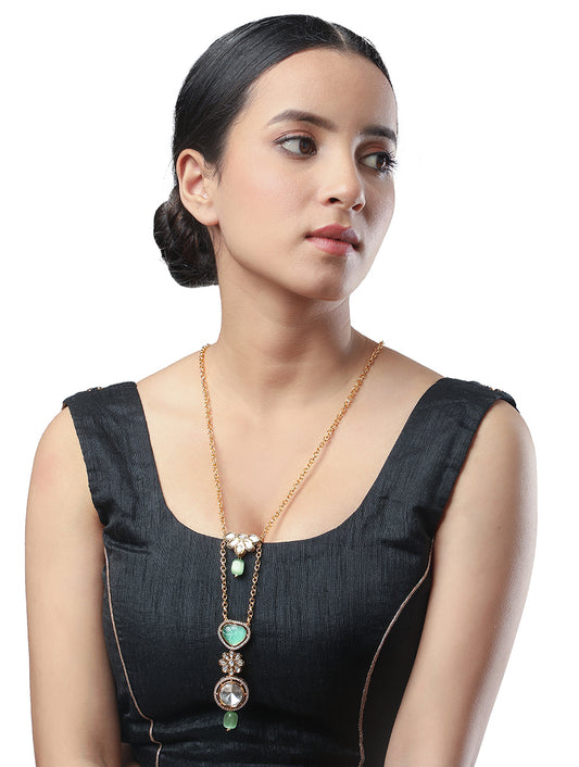 Gold polished brass, Onyx, Kundan Polki