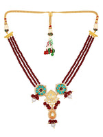 Golden polished brass Necklace with Agates, CZ diamond, Phiroza stone, Shell Pearls & Hand-Paint Meena work