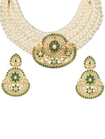 Necklace with Golden polished brass with Cream Kundan Polki & Silk fabric