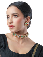 Necklace with Gold polished brass, Pearls, & Coloured Polki Stones