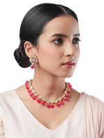 Golden polished brass Necklace with Pink Kundan work & Onyx watermelon tumble