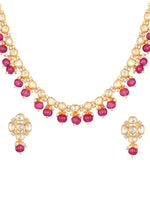 Golden polished brass Necklace with Pink Kundan work & Onyx watermelon tumble