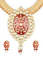 Golden polished Necklace, with Pearls & Agates