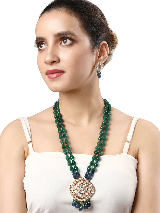 Gold polished Necklace with Agates,  Agate Tumbles, Kundan Polki