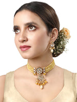 Necklace with  gold polished brass,  Agates, Onyx Shell Pearl, Kundan Polki