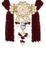 Necklace set in  gold polished with Agates,Shell Pearls, Kundan Polki,Hand-Paint Meena
