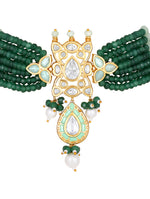 Gold polished Necklace set with Coloured Kundan Polki, Agates, Kundan Polki