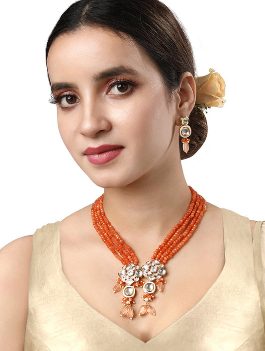 Gold polished Necklace with Agates, tumbles, Kundan Polki