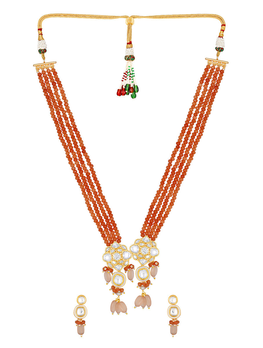 Gold polished Necklace with Agates, tumbles, Kundan Polki