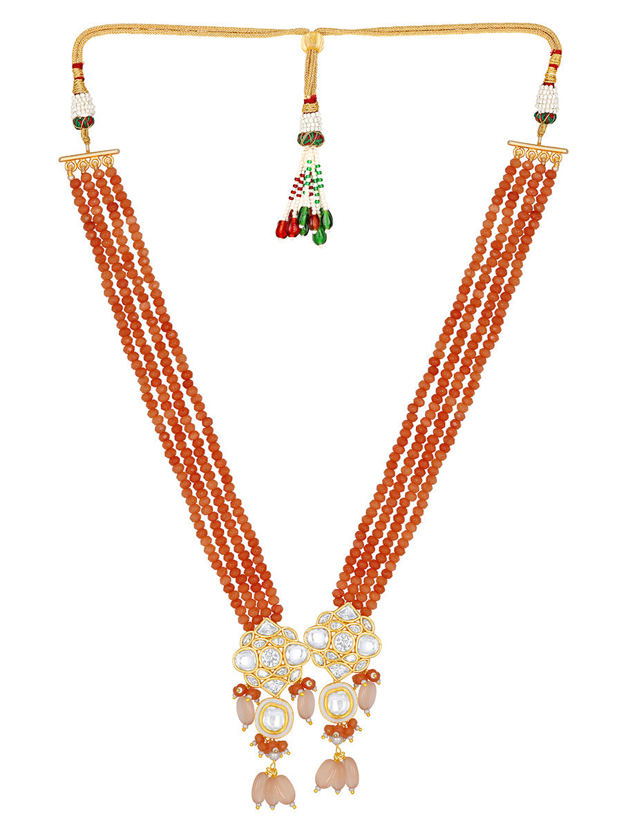 Gold polished Necklace with Agates, tumbles, Kundan Polki