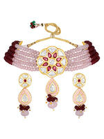 Necklace with  gold polished brass, Hand-paint meena, Onyx watermelon tumbles, Agates, Kundan Polki