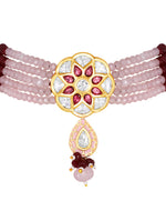 Necklace with  gold polished brass, Hand-paint meena, Onyx watermelon tumbles, Agates, Kundan Polki