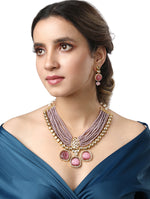 Necklace set with Gold polished brass, Kundan polki, Italian crystals, Agate Watermelon Tumbles, Onyx Carved Stones