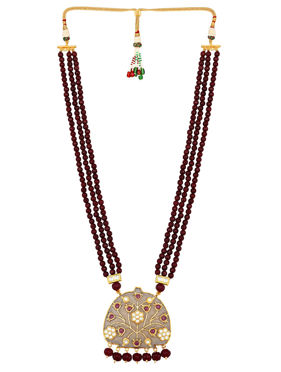 Necklace set with Gold polished brass, Kundan Polki, Agate, Watermelon tumbles, Etched onyx stone