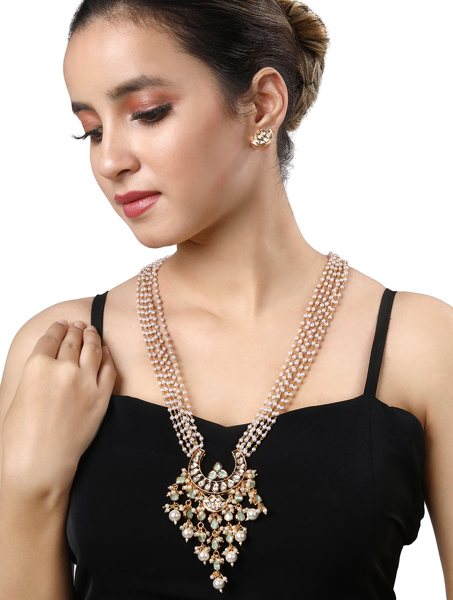 Necklace with gold polished brass, Kundan Polki & Shell pearls