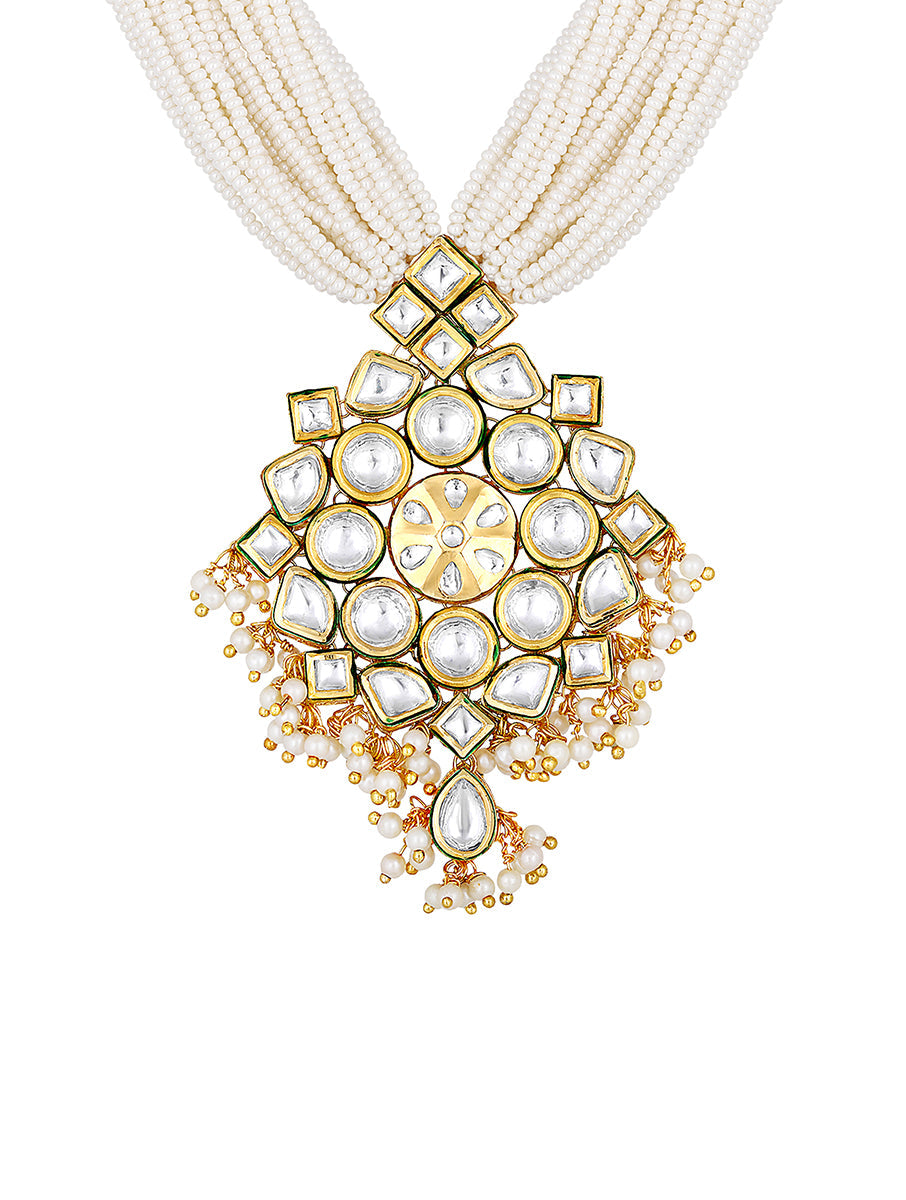 Necklace with gold polished brass, Kundan Polki,Pearls